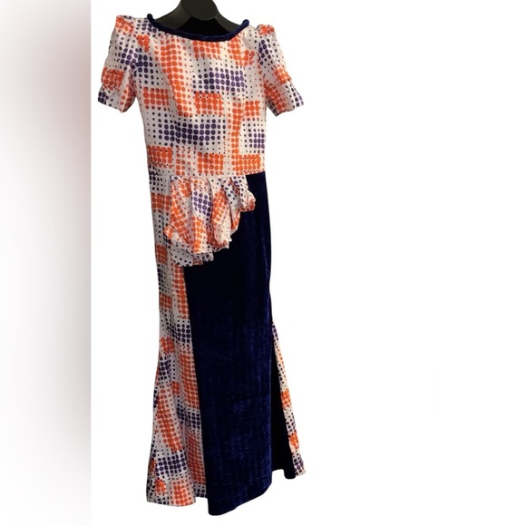 Vintage blue velvet pattern Maxi party dress Sz XL - Picture 15 of 15